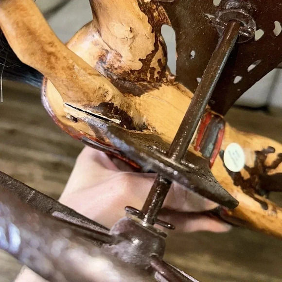 Wooden Horse Tricycle Decorative Accent Antique/Vintage Beautiful Iron Wheels - Picture 14 of 17